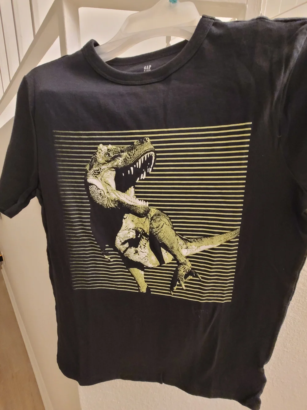 GAP Black Tee with Yellow-Green T-Rex Graphic